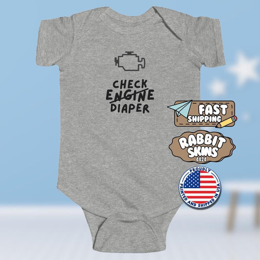 Funny Infant Fine Jersey Bodysuit Check Engine Diaper Adorable Infant Shirt for New Parents Baby Shower Gift for Car Lovers Cute Infant Wear