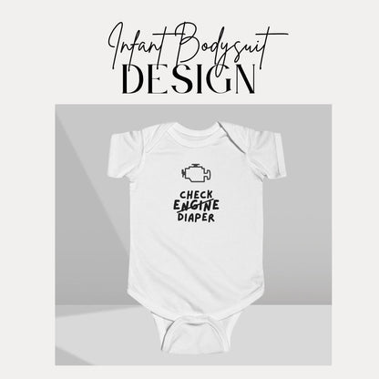 Funny Infant Fine Jersey Bodysuit Check Engine Diaper Adorable Infant Shirt for New Parents Baby Shower Gift for Car Lovers Cute Infant Wear