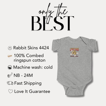 Lucky Dude Infant Fine Jersey Bodysuit Cute & Comfy Baby Shower Gift Idea Retro Bodysuit for Newborns Baby Outfit Adorable Baby Clothes