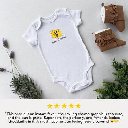 Say Cheese Infant Fine Jersey Bodysuit Cute Baby Onesie Funny Baby Outfit Newborn Gift Baby Shower Gift Photography Props for Infant Onesie