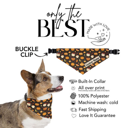 Personalized Dog & Cat Bandana with Built-In Adjustable Collar Custom Name Pet Accessory for Autumn Cute Thanksgiving Pet Bandana Collar