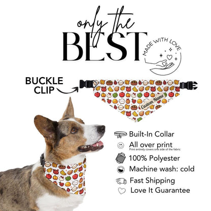 Personalized Thanksgiving Pet Bandana Collar Cute Autumn Design Dog & Cat Bandana with Built-In Adjustable Collar Custom Name Pet Accessory
