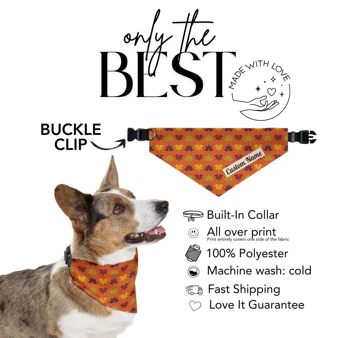 Personalized Autumn and Thanksgiving Pet Bandana with Built-In Collar Custom Dog and Cat Bandana Fall Pet Accessory, Adjustable & Comfy