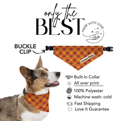 Personalized Autumn and Thanksgiving Pet Bandana with Built-In Collar Custom Dog and Cat Bandana Fall Pet Accessory, Adjustable & Comfy