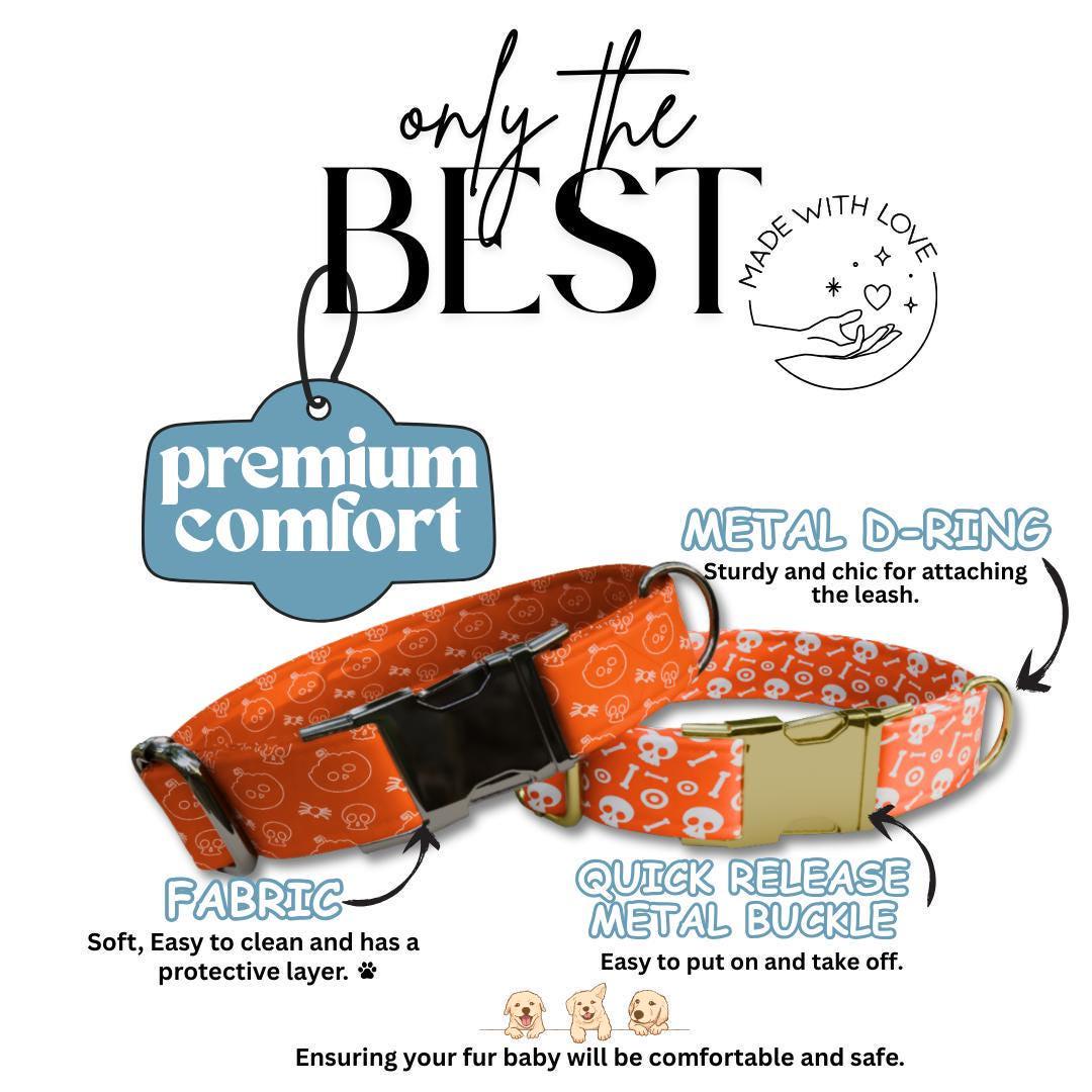 Personalized Spooky Vibes Halloween Dog Collar with Name Engraved Cute and Soft Adjustable Collar & Leash Set, Pet ID Tag Dog Gift (OG-139)