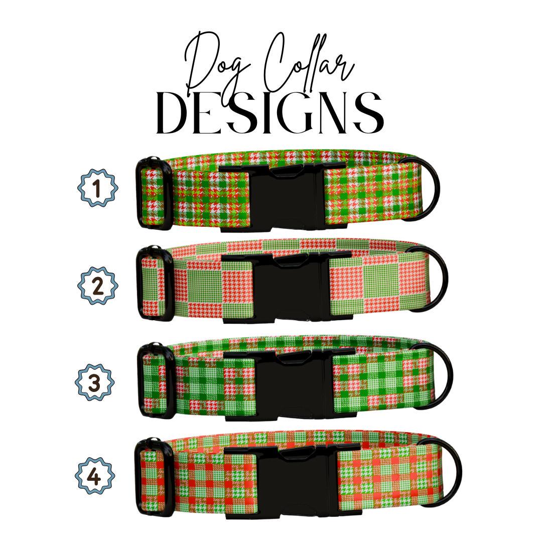 Personalized Houndstooth & Christmas Plaid Dog Collar Custom Name Free Engraved Buckle, Festive Pet Collar, Holiday Gift for Dogs (OG-209)