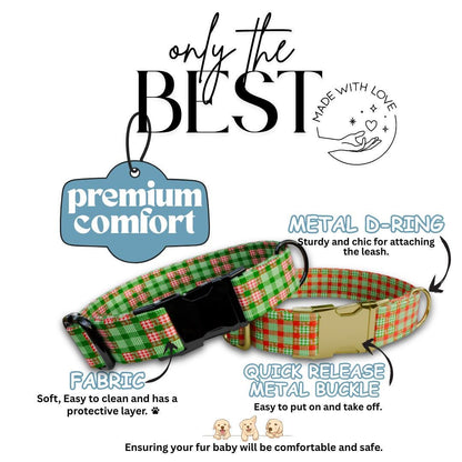 Personalized Houndstooth & Christmas Plaid Dog Collar Custom Name Free Engraved Buckle, Festive Pet Collar, Holiday Gift for Dogs (OG-209)