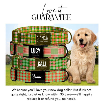 Personalized Houndstooth & Christmas Plaid Dog Collar Custom Name Free Engraved Buckle, Festive Pet Collar, Holiday Gift for Dogs (OG-209)