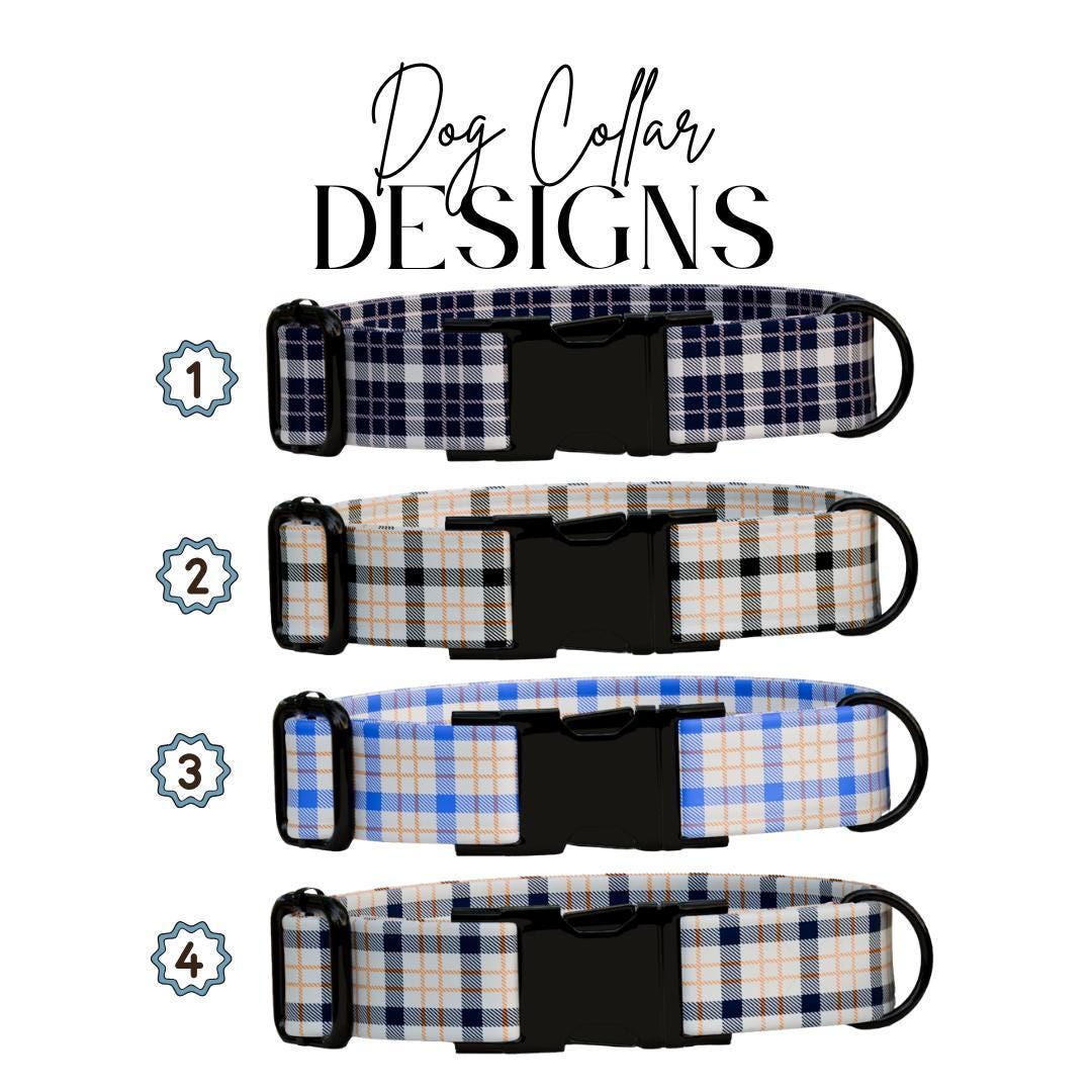 Personalized Plaid Dog Collar with Name Engraved Custom Pet Name ID Collar for Pets Collar & Leash Set Cozy Winter Check Dog Collar (OG-176)