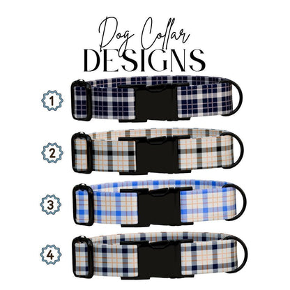 Personalized Plaid Dog Collar with Name Engraved Custom Pet Name ID Collar for Pets Collar & Leash Set Cozy Winter Check Dog Collar (OG-176)