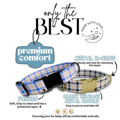 Personalized Plaid Dog Collar with Name Engraved Custom Pet Name ID Collar for Pets Collar & Leash Set Cozy Winter Check Dog Collar (OG-176)