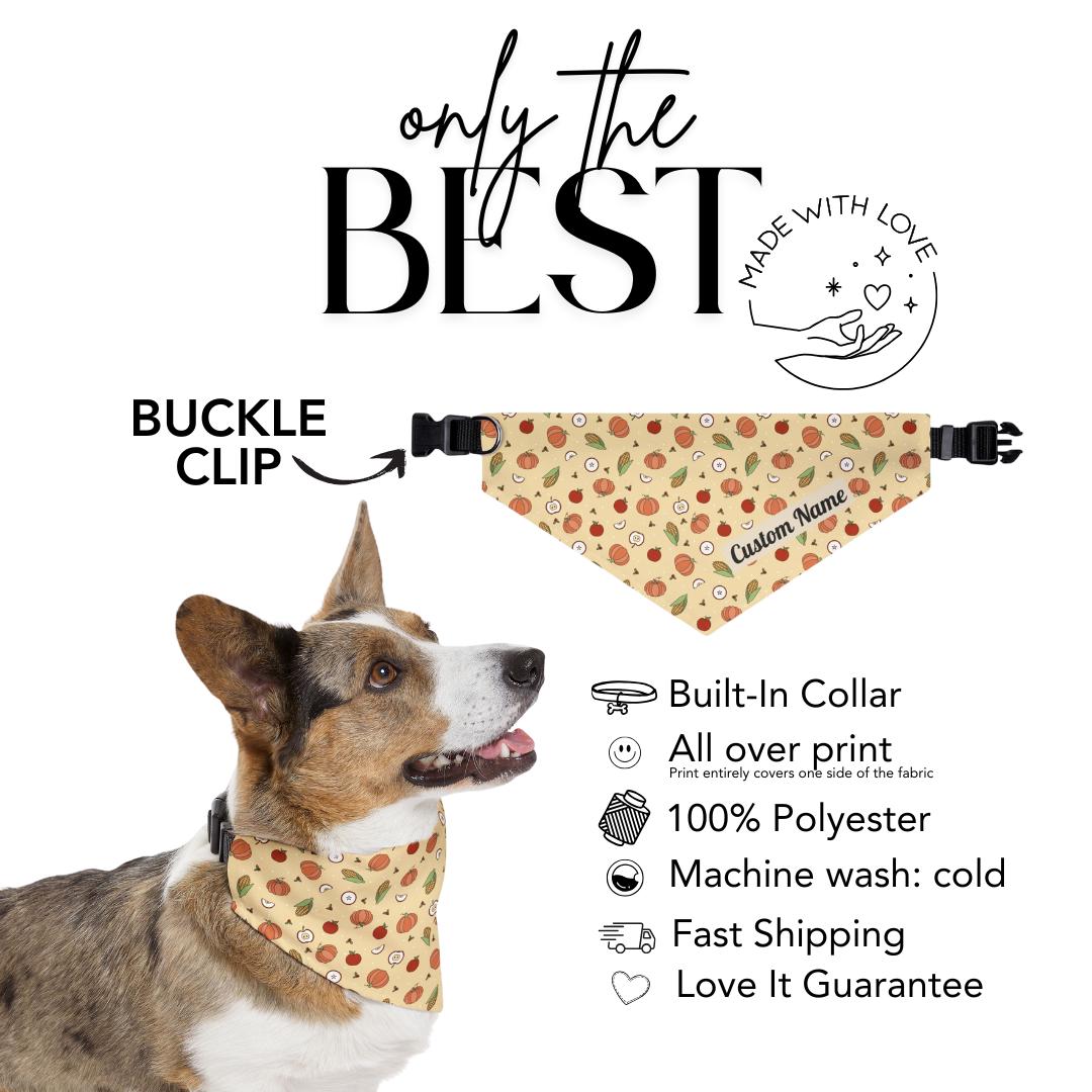 Fall Pumpkin Pet Bandana with Built-In Collar Personalized Dog & Cat Polyester Bandana Autumn Pet Accessory, Adjustable and Gift for Pets