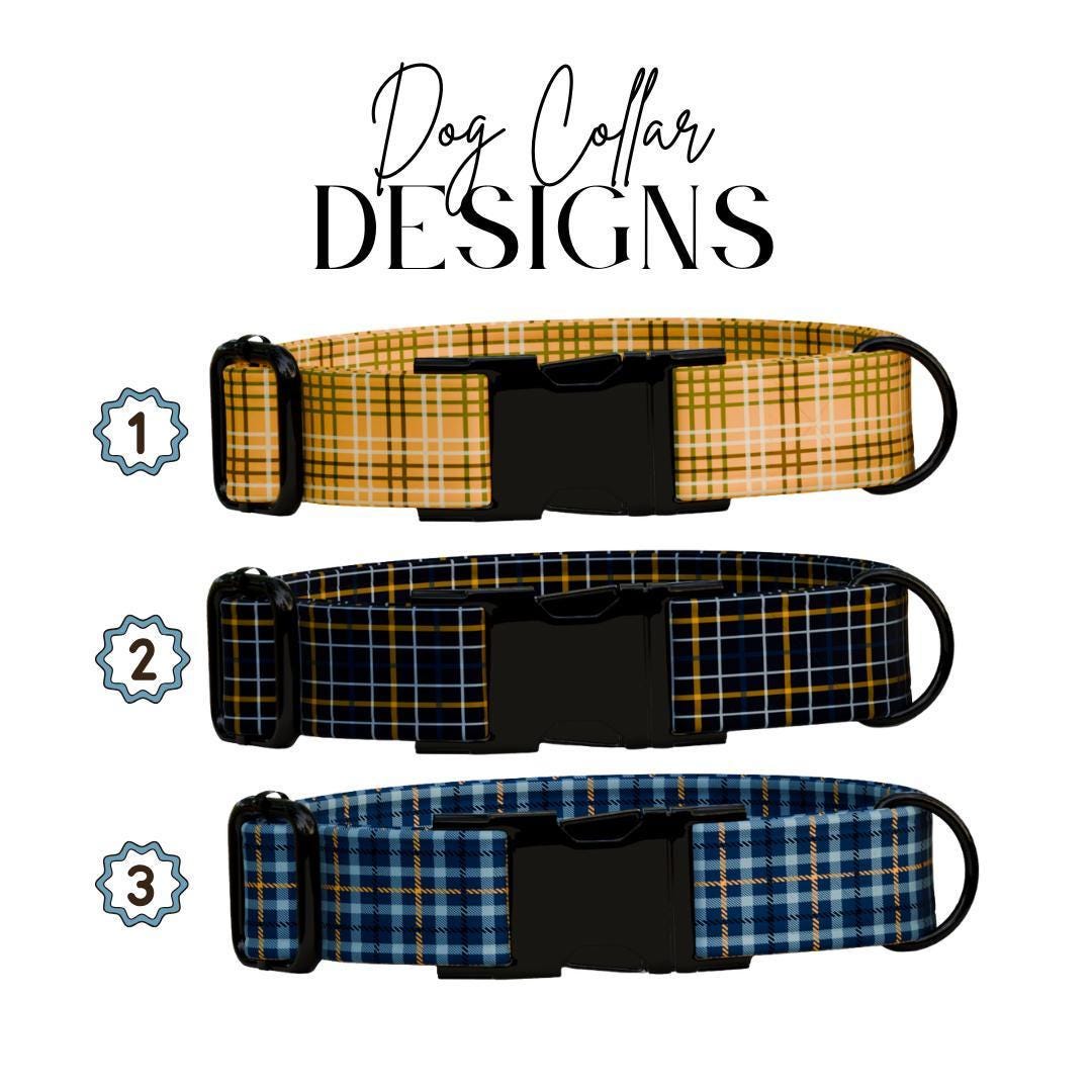 Personalized Plaid Dog Collar with Name Engraved Cute and Soft Plaid Adjustable Collar & Leash Set Black or Gold Buckle Dog Gift (OG-153)