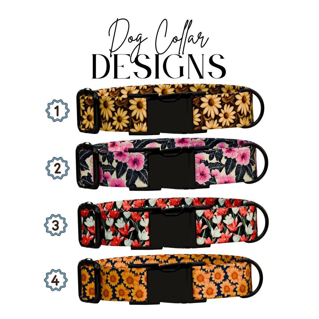 Personalized Floral Dog Collar for Girls with Name Engraved Cute Bright Flower Name ID Adjustable Collar & Leash Set Gift for Dog (OG-208)