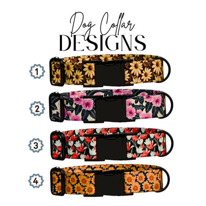 Personalized Floral Dog Collar for Girls with Name Engraved Cute Bright Flower Name ID Adjustable Collar & Leash Set Gift for Dog (OG-208)