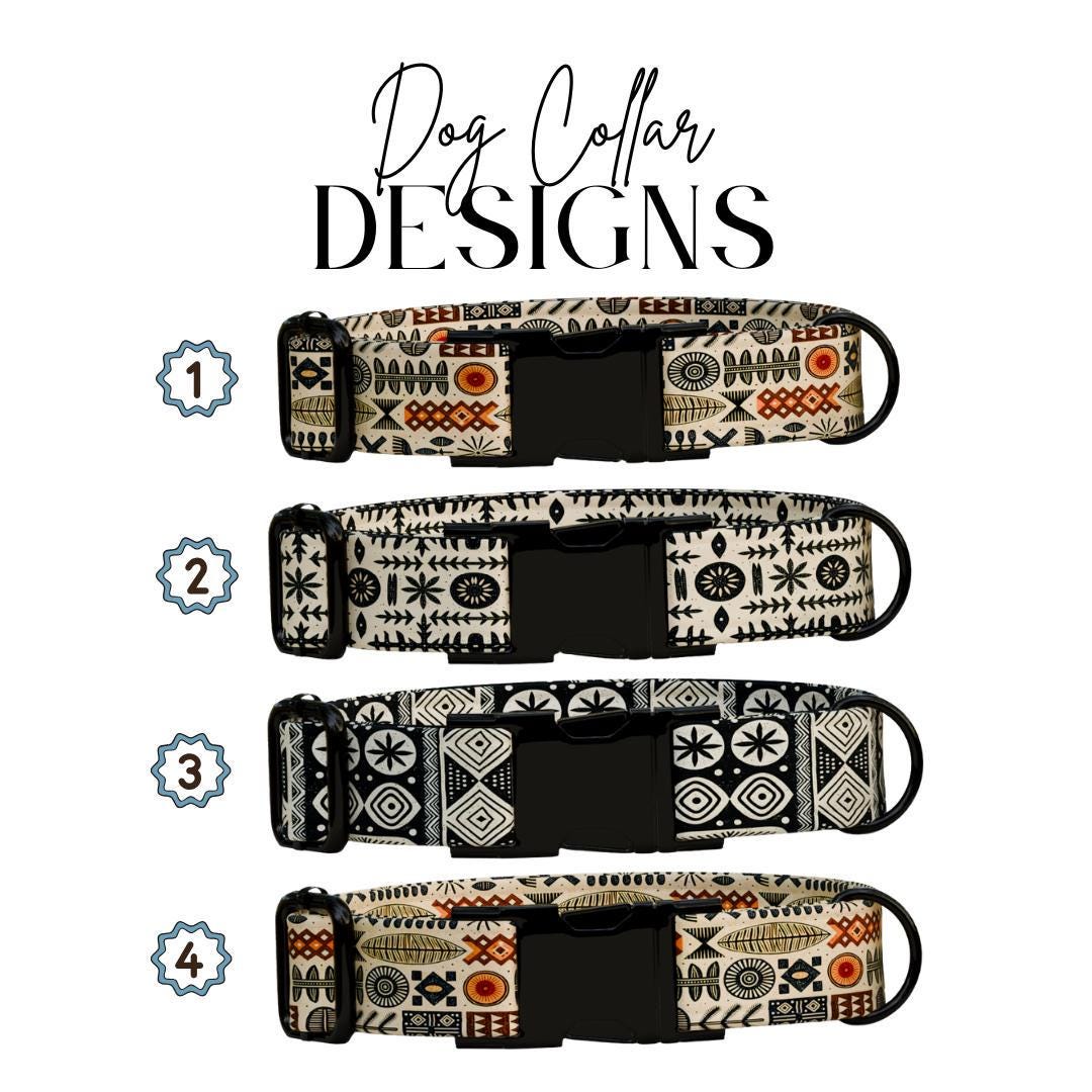 Personalized African Tribal Dog Collar with Name Engraved Custom Ethnic Pattern Pet ID Collar Unique Dog Collar with Metal Buckle (OG-170)