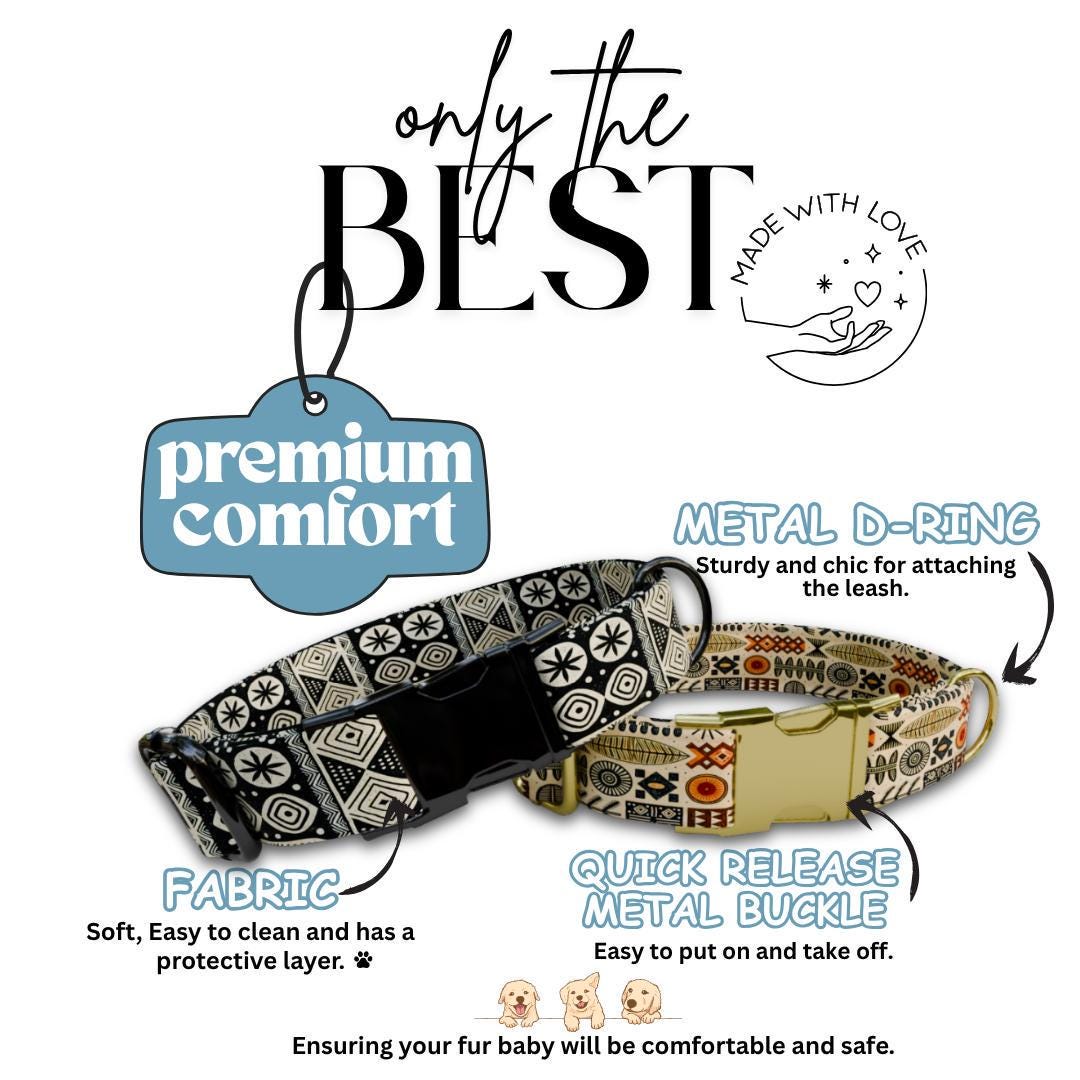 Personalized African Tribal Dog Collar with Name Engraved Custom Ethnic Pattern Pet ID Collar Unique Dog Collar with Metal Buckle (OG-170)