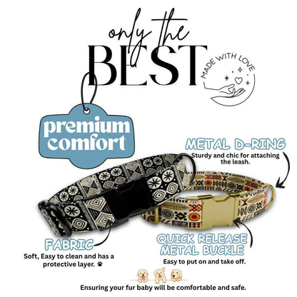 Personalized African Tribal Dog Collar with Name Engraved Custom Ethnic Pattern Pet ID Collar Unique Dog Collar with Metal Buckle (OG-170)