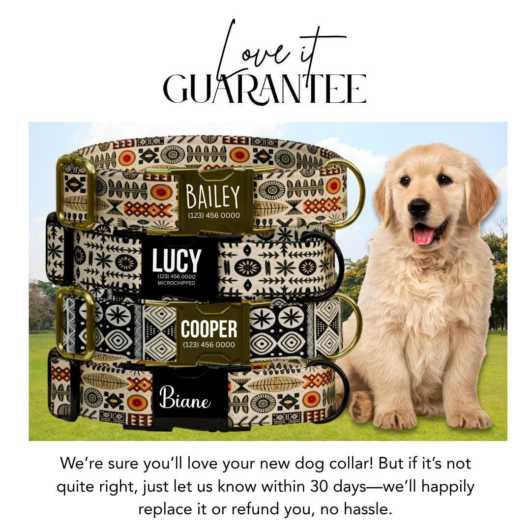 Personalized African Tribal Dog Collar with Name Engraved Custom Ethnic Pattern Pet ID Collar Unique Dog Collar with Metal Buckle (OG-170)
