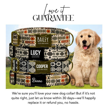 Personalized African Tribal Dog Collar with Name Engraved Custom Ethnic Pattern Pet ID Collar Unique Dog Collar with Metal Buckle (OG-170)
