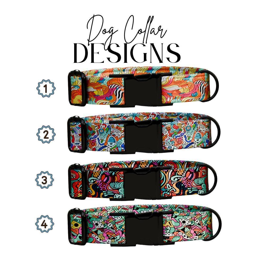 Personalized Vibrant Geometric Dog Collar with Name Engraved Custom Name Dog Tag Durable Metal Buckle & D-Ring Cute Gift for Dogs (OG-266)