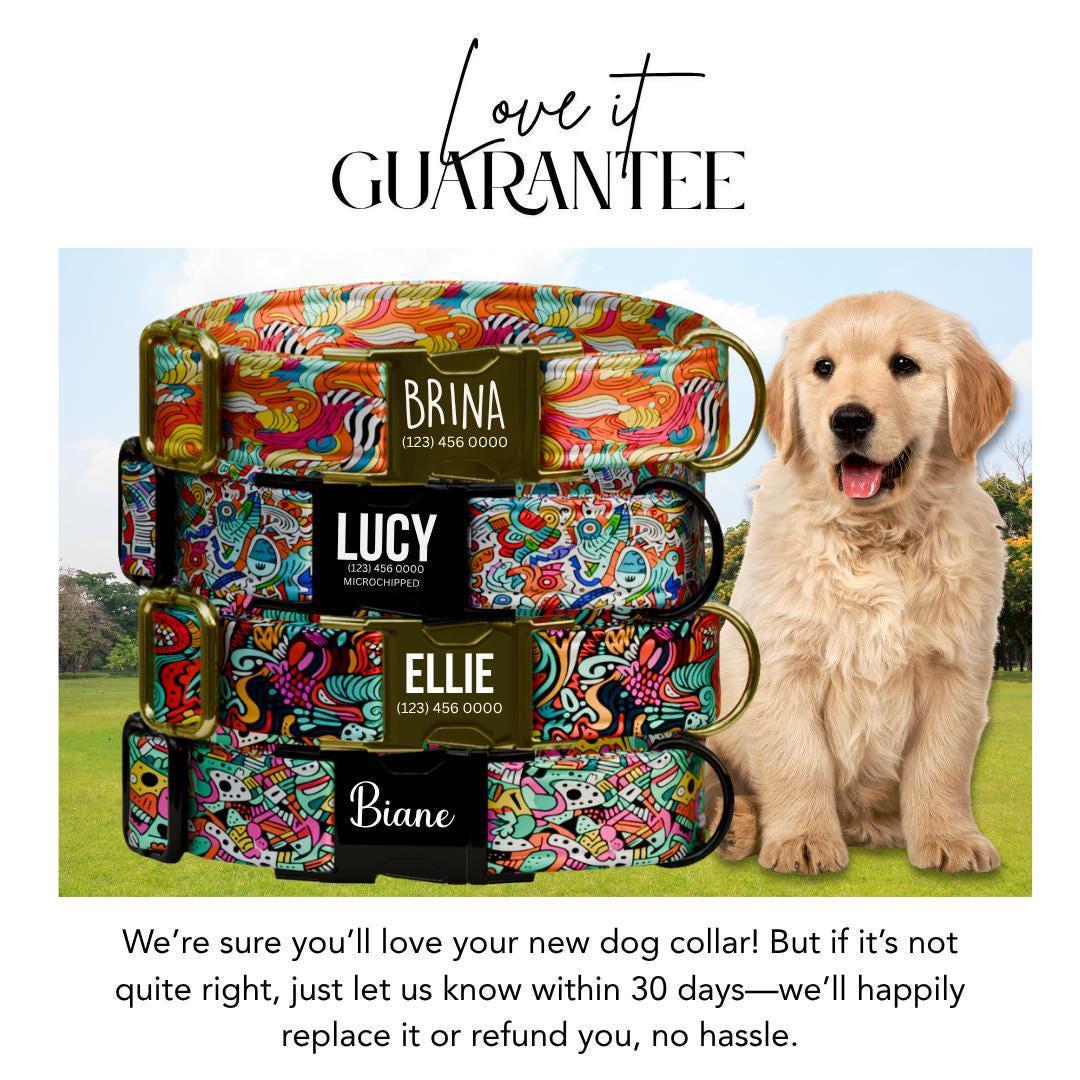 Personalized Vibrant Geometric Dog Collar with Name Engraved Custom Name Dog Tag Durable Metal Buckle & D-Ring Cute Gift for Dogs (OG-266)