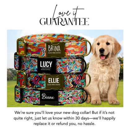 Personalized Vibrant Geometric Dog Collar with Name Engraved Custom Name Dog Tag Durable Metal Buckle & D-Ring Cute Gift for Dogs (OG-266)