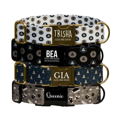 Personalized Christmas Dog Collar Custom Name Tag Holiday Dog Collar Cozy Holiday Design Adjustable & Durable with Metal Buckle (OG-236)
