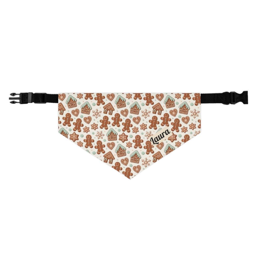 Gingerbread Pet Bandana Christmas Dog Collar Personalized Holiday Pet Accessory Custom Name Dog and Cat Bandana Festive Built-In Collar