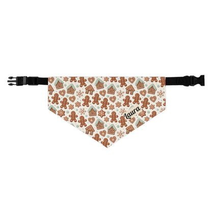 Gingerbread Pet Bandana Christmas Dog Collar Personalized Holiday Pet Accessory Custom Name Dog and Cat Bandana Festive Built-In Collar