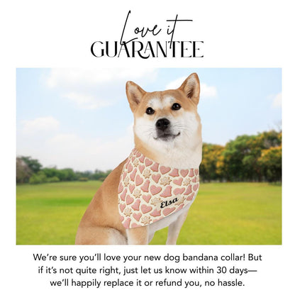 Personalized Pet Bandana Collar with Name Pink Heart & Star Cookie Pattern Pet Girl Bandana with Polyester Fabric Built-In Adjustable Collar