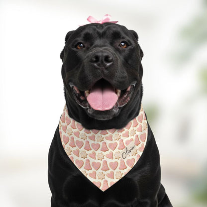 Personalized Pet Bandana Collar with Name Pink Heart & Star Cookie Pattern Pet Girl Bandana with Polyester Fabric Built-In Adjustable Collar