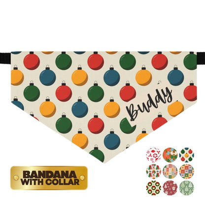 Personalized Christmas Pet Bandana Built-In Collar Custom Name Pet Scarf Adjustable Festive & Cute Holiday Design Soft Polyester Dog Bandana
