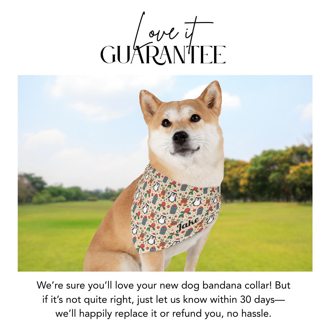Personalized Pet Bandana Collar Cute Penguin & Reindeer Christmas Pattern Custom Dog Bandana with Built-In Adjustable Collar Gift for Pets