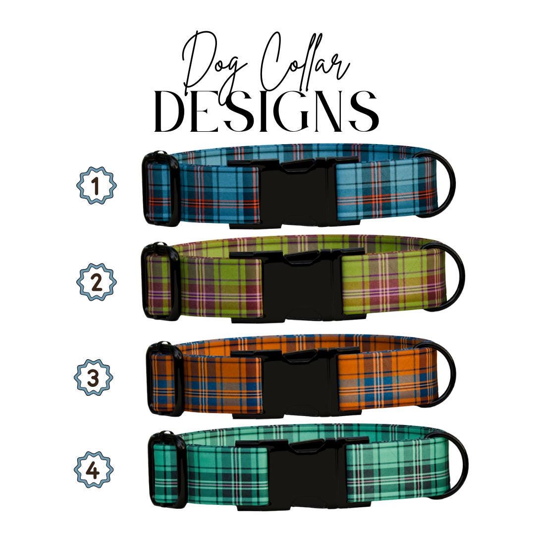 Personalized Plaid Dog Collar with Name Engraved Custom Adjustable Collar Plaid  Dog Collar & Leash Set Plaid Collar Gift for Dogs (OG-211)