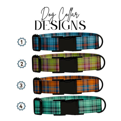 Personalized Plaid Dog Collar with Name Engraved Custom Adjustable Collar Plaid  Dog Collar & Leash Set Plaid Collar Gift for Dogs (OG-211)