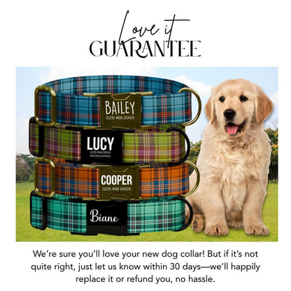 Personalized Plaid Dog Collar with Name Engraved Custom Adjustable Collar Plaid  Dog Collar & Leash Set Plaid Collar Gift for Dogs (OG-211)
