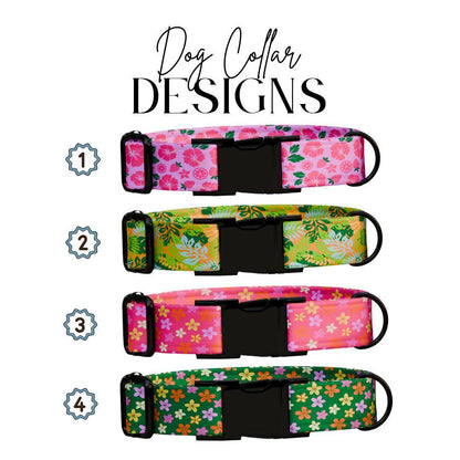 Personalized Pink Floral Dog Collar for Girls with Name Engraved Cute and Soft Floral Adjustable Collar & Leash Set Flower Dog Gift (OG-200)