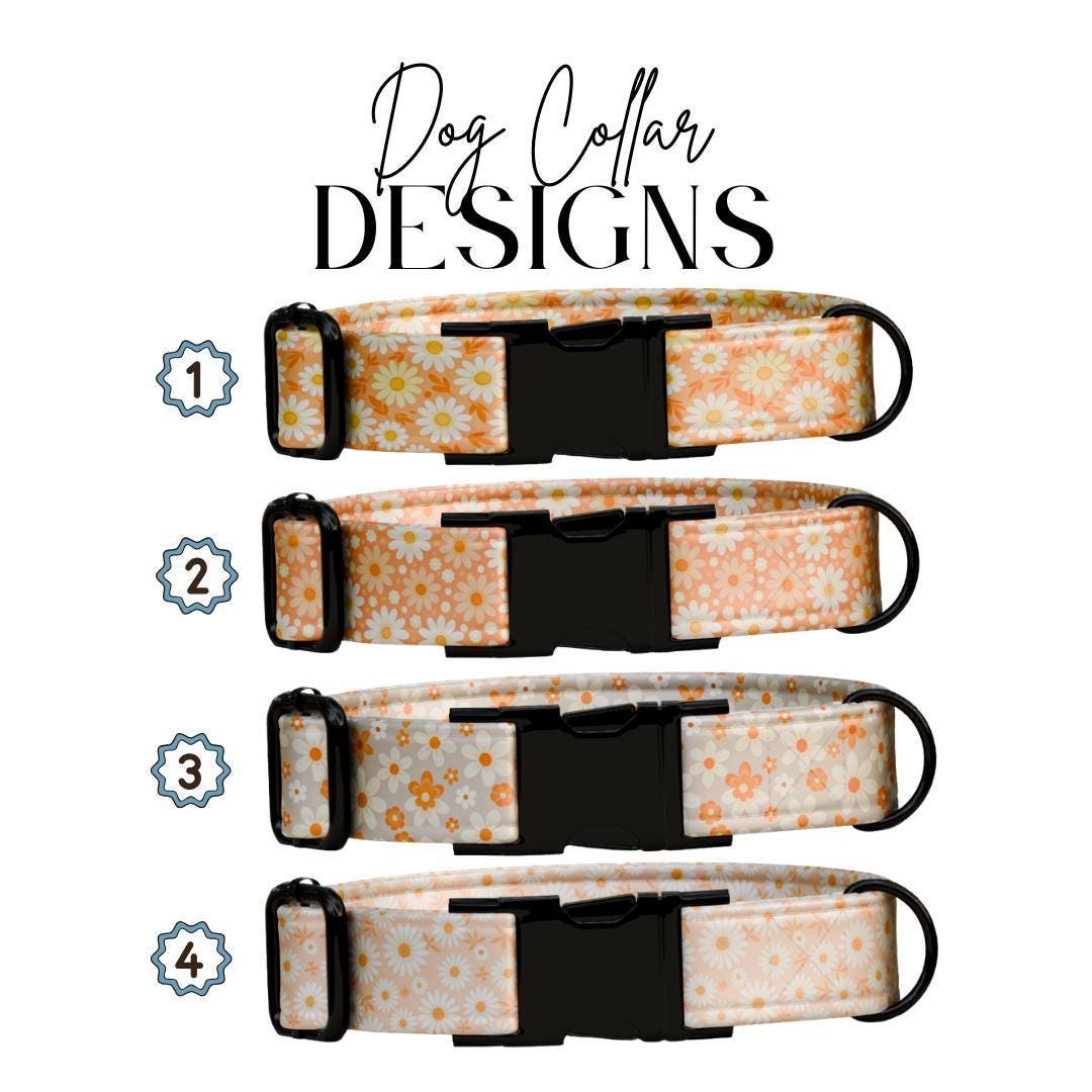 Personalized Orange Daisy Dog Collar for Girls with Name Engraved Cute Floral Name ID Adjustable Collar & Leash Set Gift for Dog (OG-262)