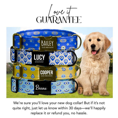 Personalized Evil Eye Dog Collar Custom Name ID Tag Stylish Protection Design Adjustable Quick Release Collar Perfect Gift for Dogs (OG-249)