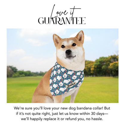 Personalized Polar Bear Christmas Pet Bandana Built-In Collar Custom Pet Bandana with Name Holiday Pet Scarf Festive Christmas Pet Accessory