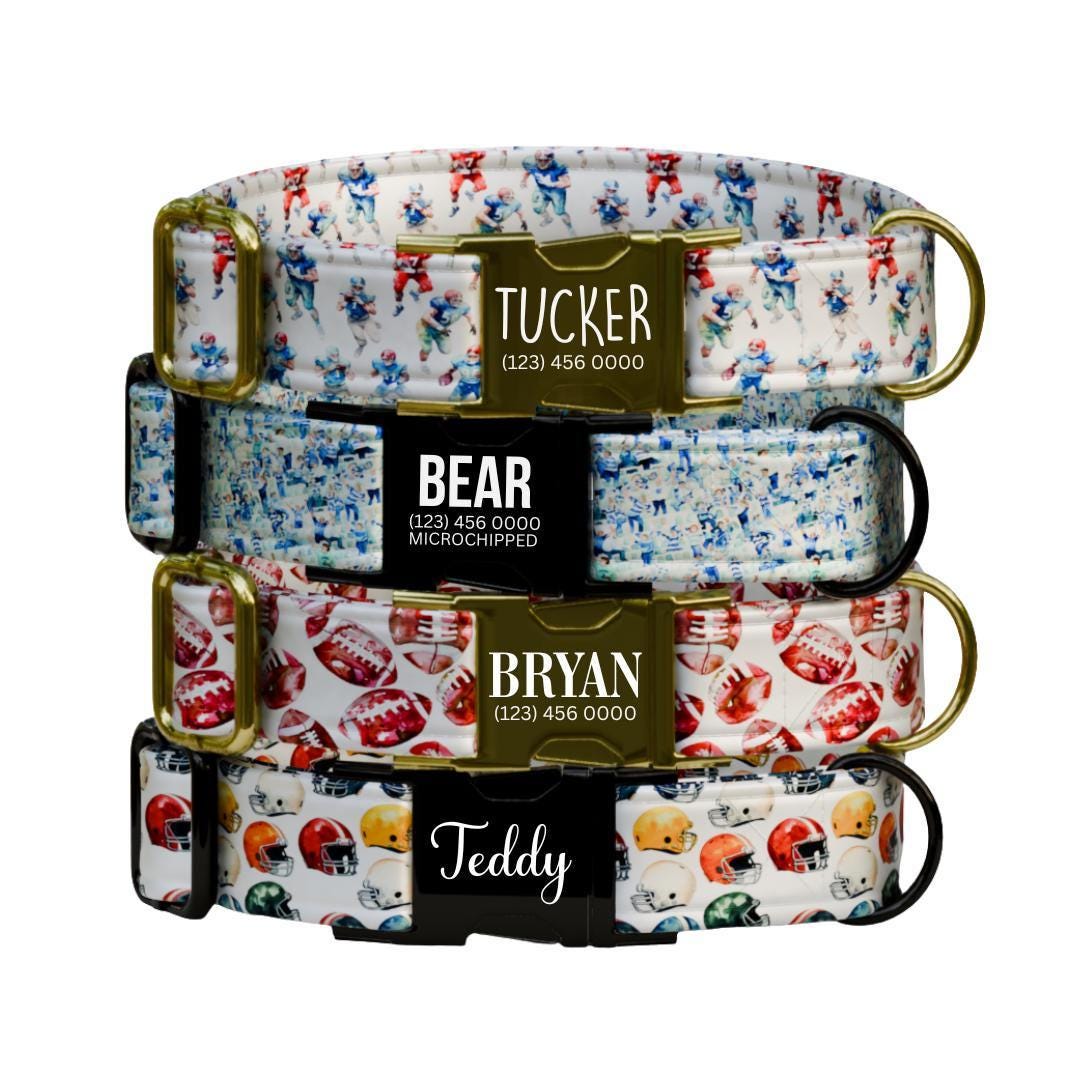 Personalized Football Dog Collar Custom Name Sports Dog Tag Collar with Metal Buckle & D-Ring Adjustable Dog Collar for Active Dogs (OG-269)