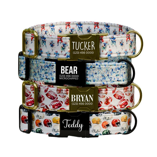 Personalized Football Dog Collar Custom Name Sports Dog Tag Collar with Metal Buckle & D-Ring Adjustable Dog Collar for Active Dogs (OG-269)