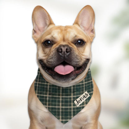 Personalized Green and Red Plaid Pet Bandana Built-In Collar Custom Dog Bandana Classic Tartan Dog Scarf for Christmas & Everyday Wear