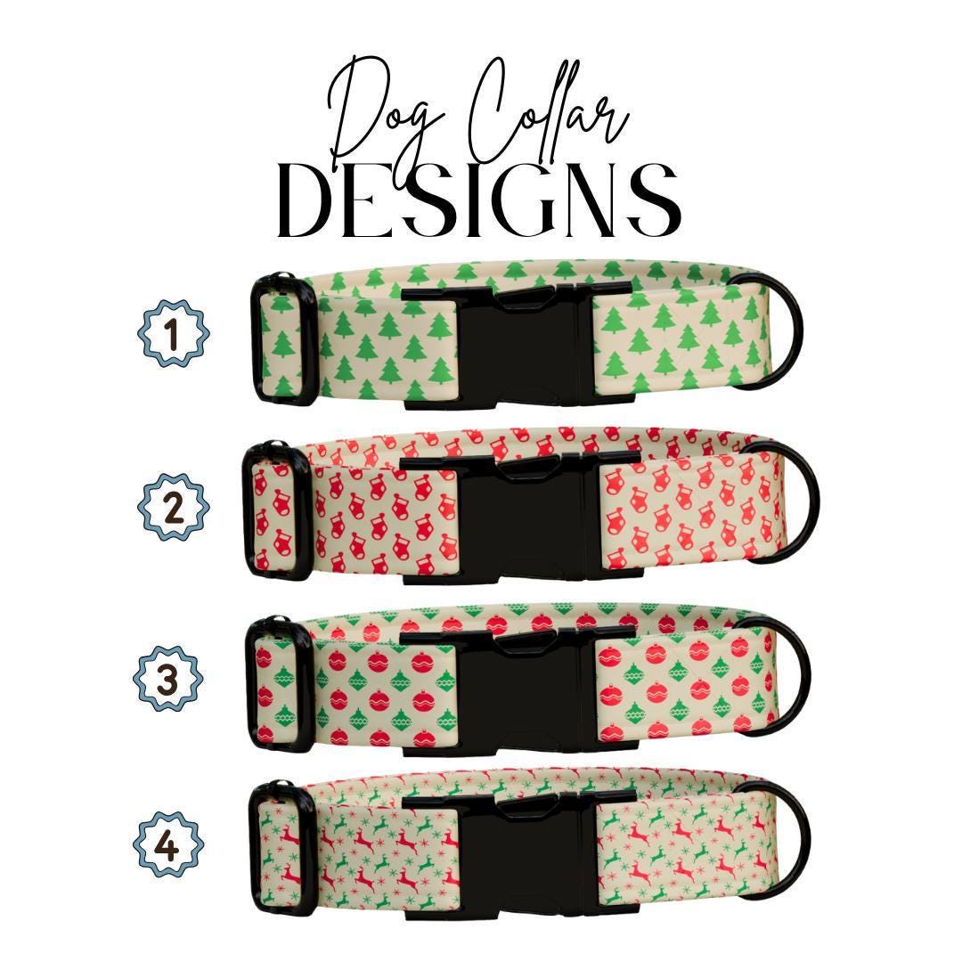 Personalized Christmas Dog Collar Custom Name Tag Festive Holiday Dog Collar with Metal Buckle & Adjustable Fit Chrismats Dog Tag (OG-237)