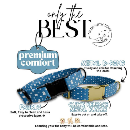 Personalized Blue Winter Dog Collar with Name Engraved Custom Name Tag Adjustable Collar & Leash Set Christmas Snow Dog Leash Gift (OG-226)