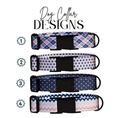 Personalized Plaid Argyle Polka Dot Chevron Patterns for Girls with Name Engraved Adjustable Dog Collar & Leash Set Gift for Dog (OG-259)