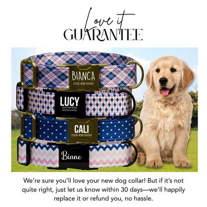 Personalized Plaid Argyle Polka Dot Chevron Patterns for Girls with Name Engraved Adjustable Dog Collar & Leash Set Gift for Dog (OG-259)