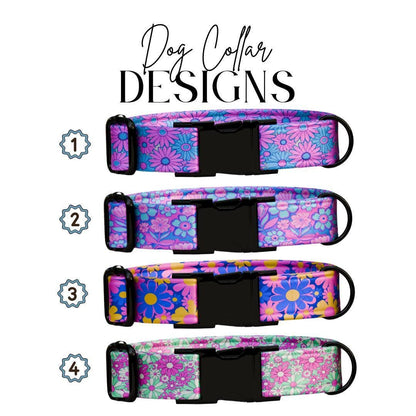 Personalized Floral Dog Collar for Girls with Name Engraved Cute Bright Flower Name ID Adjustable Collar & Leash Set Gift for Dog (OG-260)