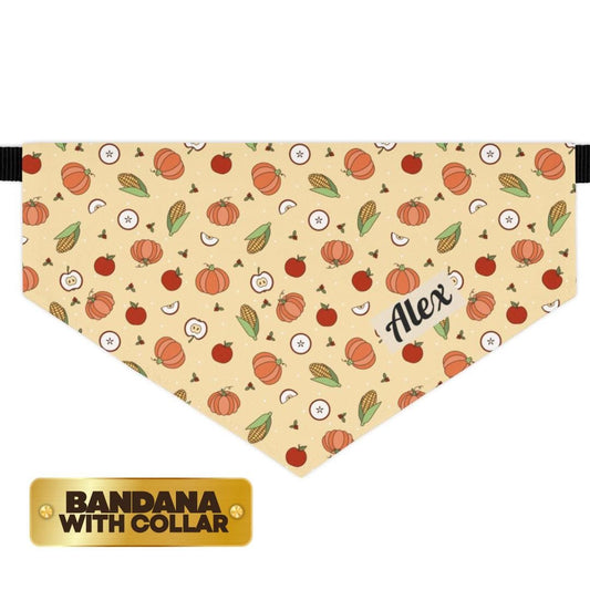 Fall Pumpkin Pet Bandana with Built-In Collar Personalized Dog & Cat Polyester Bandana Autumn Pet Accessory, Adjustable and Gift for Pets